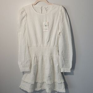 Splendid White Puff Sleeve Tiered Mini Dress